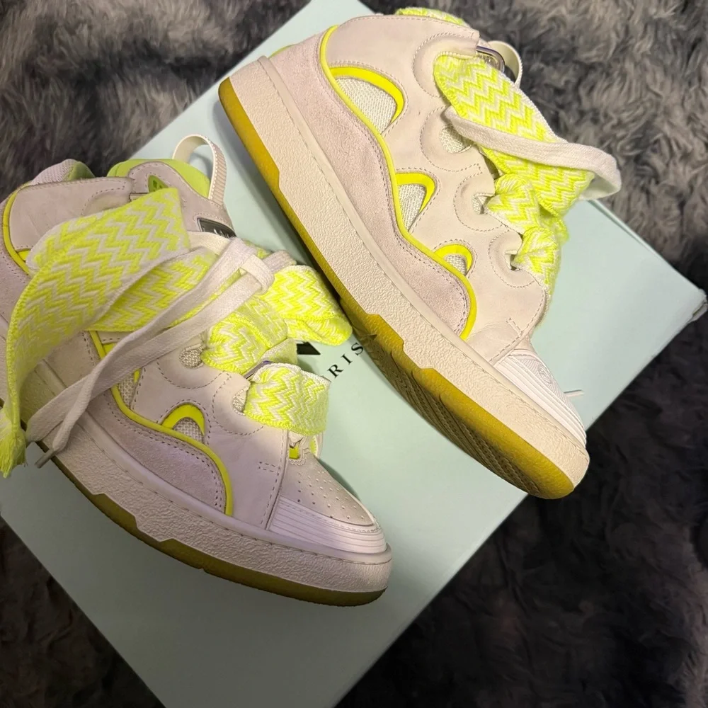 Authentic Lanvin Cream and Neon Yellow Women's Sneakers - Picture 6 of 10